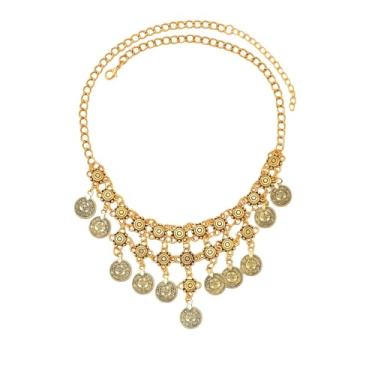 Imagem de TACBSP Colar com pingente de moeda boho para mulheres, colar de pirata em camadas, moedas douradas, moedas grossas, borla, étnico, acessórios de fantasia cigana, joias, presentes, Large, Metal, Sem