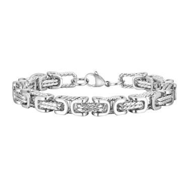 Imagem de Rockyu Pulseira masculina, preta, aço inoxidável, corrente bizantina, revestimento IP, elegante, pulseira masculina moderna, presente de aniversário, 19CM, Aço inoxidável, não