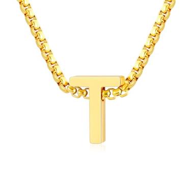 Imagem de VULETO Colar com letra A-Z com inicial A-Z, presente para meninos e homens, pingente de letra de aço inoxidável, dia dos namorados, joias de aniversário, ideias de presentes para adolescentes e