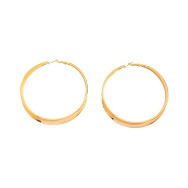 Imagem de Brincos de argola de ouro exagerado, brincos grandes e grossos com círculos redondos, brincos de argola grossa de 80 mm para mulheres, Zinco, Sem pedra preciosa