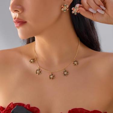 Imagem de Conjunto de brincos e colar de floco de neve para mulheres, colares de Natal, brincos de floco de neve, vermelho, verde, corrente de ouro, prata, joias, presentes, meias