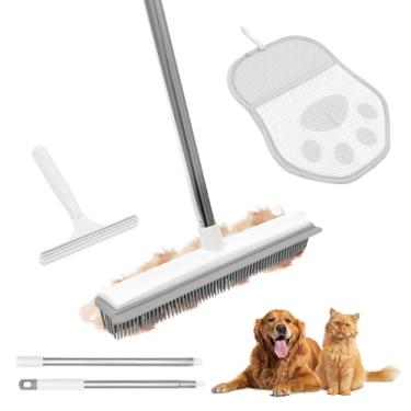 Imagem de Ancinho de carpete para remoção de pelos de animais de estimação, ancinho de carpete ajustável de 119 cm, kit de ferramentas reutilizável para remoção de pelos de animais de estimação contém vassoura