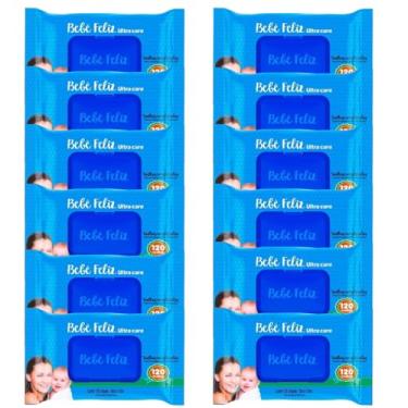 Imagem de Kit com 12 Pacotes de Lenços/Toalhas Umedecidos Bebê | Feliz Ultra Care - Com Tampinha 1440 folhas