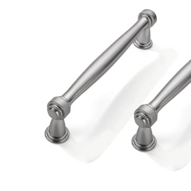 Imagem de CABDM Pacote com 2 puxadores de armário de níquel acetinado escovado de centro a centro de 5 polegadas (128 mm) para armários armários sólidos puxadores de gaveta resistentes cômodos cozinhas quartos