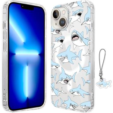 Imagem de LuGeKe Capa de telefone magnética Cool Shark para iPhone 13 Mini com um acessório de acrílico, compatível com MagSafe sem fio, capa protetora para celular fina e à prova de choque para iPhone 13 Mini