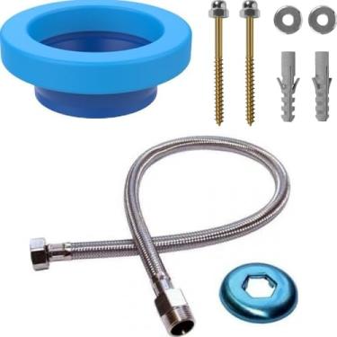 Imagem de Anel de Vedação para Vaso Sanitário com Guia, Azul, Kit Completo com Parafusos e Flexível em Aço Inox AISI 304, Ø120mm x Ø95mm, Elastômero e Liga de Cobre
