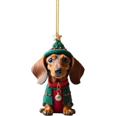 Imagem de Enfeite de Natal 2025, enfeite de árvore de Natal engraçado para cães, decorações de Natal de dachshund, ideia de presente para amantes de cães, decoração de Natal, ornamentos de dachshund para