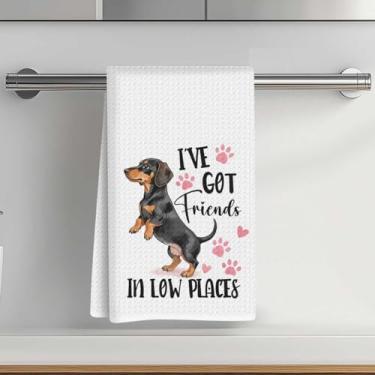 Imagem de Toalhas de cozinha com estampa de dachshund fofas 35 x 61 cm, toalha de prato decorativa de microfibra absorvente, toalhas de mão de waffle para cozinha, casa, banheiro, presentes para amantes de cães