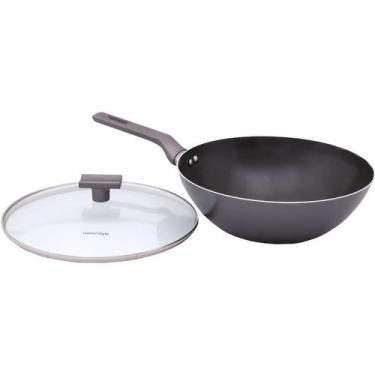 Imagem de Frigideira Funda Wok Cerâmica Grande 28cm com Tampa Vidro Panela Mimo 