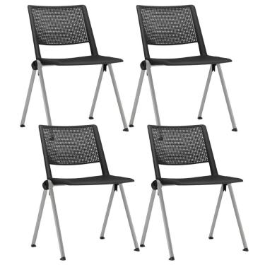 Imagem de Kit 04 Cadeiras Empilhável Fixa Lift F02 Base Aço Cinza Preto - Lyam Decor