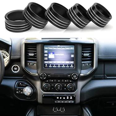 Imagem de Para Dodge Ram 2019 2020 2021 Acessórios A/C controle climático console central interruptor capas botão sintonia volume rádio botão AUTO anel de acabamento, preto, 5 peças