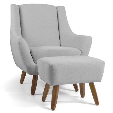 Imagem de Poltrona com Puff Pés de Madeira Naomi Algodão Poliéster