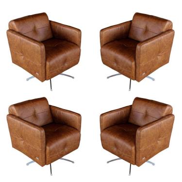 Imagem de Kit 4 Poltronas Giratória Astana Couro Caramelo