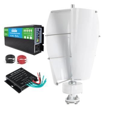 Imagem de HUIZHITENGDA Kit de Gerador Eólico Vertical de 3000W com 2 Hélices, com Inversor 12V 24V 48V 220V, Gerador de Ímanes Permanentes para Barcos, Terraços, Cabanas e Iluminação de Rua,220v