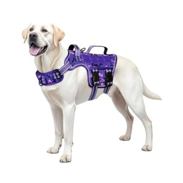 Imagem de Peitoral para cães grandes, resistente, sem puxão, tático, com sistema Molle, fácil de colocar e tirar, respirável acolchoado, colete refletivo ajustável para animais de estimação para caminhadas