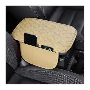 Imagem de FALVFUN Capa de console central de carro, almofada de couro para descanso de braço de veículo com 2 sacos de armazenamento, protetor de console central automotivo à prova d'água, universal para