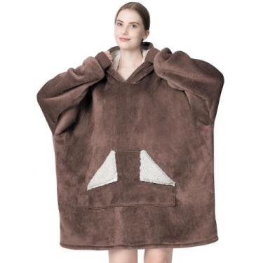 Imagem de Cobertor vestível com capuz Touchat Oversize Sherpa Fleece Brown