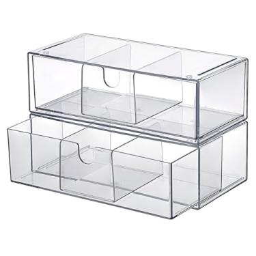 Imagem de Hipiwe Gaveta de armazenamento de acrílico de 2 camadas, organizador de acessórios de cabelo, organizador de mesa transparente com divisórias removíveis para banheiro