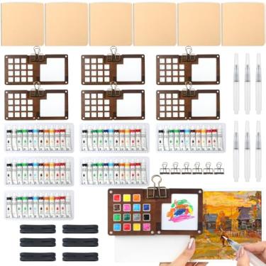 Imagem de Pacote com 36 mini conjunto de tinta aquarela, bolso, artista, aquarela, conjunto de viagem, nano paleta com caderno de desenho em aquarela, 12 cores, canetas de pincel de aquarela para pintores