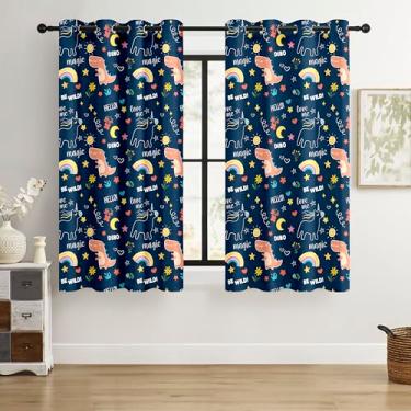 Imagem de BOHOMOCASA Cortinas blackout 100% para crianças - adorável estampa de dinossauro e unicórnio, 2 painéis, cada L 132 x C 150 cm, cortinas redutoras de ruído com isolamento térmico para berçário, quarto