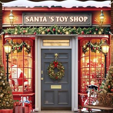 Imagem de Capa de porta de Natal do Papai Noel, decoração de porta de loja de brinquedos de Natal, faixa de varanda para festa de Natal, fundo de pendurar para sala de aula, casa, escritório, festa de inverno