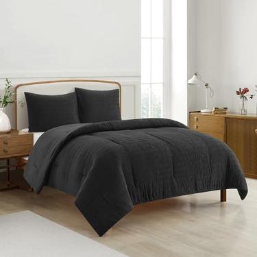 Imagem de Style House Conjunto de edredom Seersucker de 3 peças, king size, preto, ultramacio, leve e para todas as estações com fronhas combinando