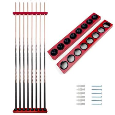 Imagem de PULULA Suporte de parede para bastão de piscina, suporte de taco de bilhar de metal de 8 furos com inserções de plástico, acessórios de piscina para armazenamento de tacos de parede resistentes para