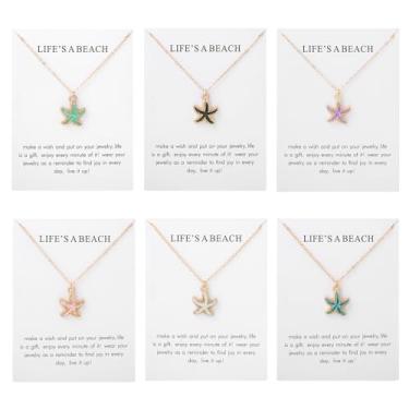 Imagem de Conjunto de colares femininos com estrelas do mar douradas, 6 peças, bonito, praia, Havaí, estrela, peixe, pacote de colares modernos havaianos de amizade combinando acessórios de joias, Large, Zinco