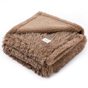 Imagem de Coberturas de cama de cachorro calmantes à prova d'água, cobertor para cães grandes, gatos, marrom, fofo, longo, pele sintética, cobertores, reversível, capa de sofá lavável (marrom, GG - 216 x 144 cm