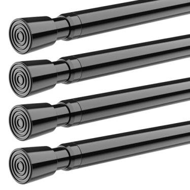 Imagem de FVONZON Varão de cortina de tensão preto haste de cortina de tensão de mola 66-99 cm, pacote com 4 hastes de mola ajustáveis, haste de tensão extensível para armário, janela, cozinha, estante de