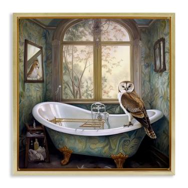 Imagem de Stupell Industries Arte de parede em tela flutuante com moldura dourada de coruja com estampa paisley, design de Sasha, 45,7 x 45,7 cm