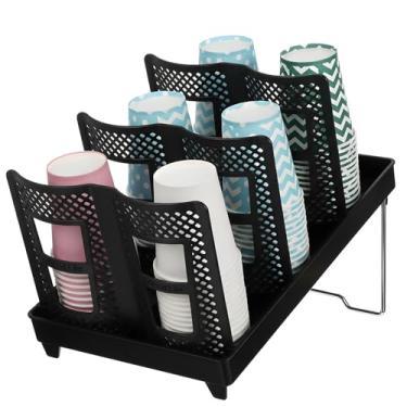 Imagem de Meyeyaia Suporte de xícara de café e tampa, dispensador de papel para xícara de café com suporte, 6 compartimentos universal descartável para estação de café, bar, escritório, casa, restaurante, sala