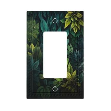 Imagem de HLCoChT Capa decorativa para interruptores de luz, folhas verdes na calada da noite, 1 Gang Rocker Outlet Placa decorativa para interruptores de luz GFCI