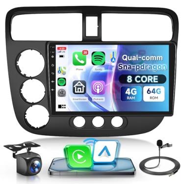 Imagem de Rádio estéreo automotivo 8Core 4G + 64G Android 15 para Honda Civic 2001 2002 2003 2004 2005, chip Qual-comm Snapdragon, Carplay sem fio, Android Auto, GPS 5G-WiFi, Bluetooth 5.1 tela IPS de 9