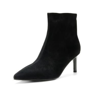 Imagem de ONEENO Botas femininas clássicas de camurça com bico fino e cano curto, Preto, 38