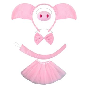 Imagem de LCSVCCXA Conjunto de fantasia de porco com saia para fotos, ideal para apresentações de máscaras, carnaval e festivais, com Nariz
