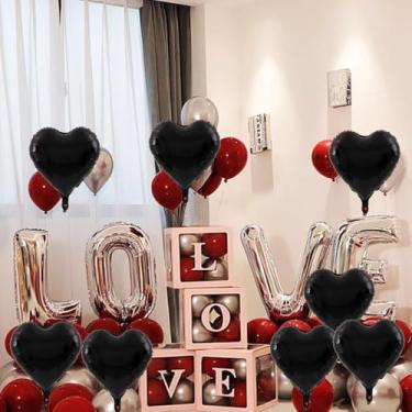 Imagem de 10 balões de coração, balões de alumínio em forma de coração de 45,7 cm, balão de amor, balão de dia dos namorados, para festa de aniversário, casamento, noivado, decoração de dia dos namorados (preto