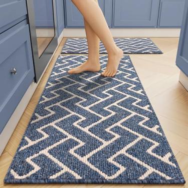 Imagem de hicorfe Conjuntos de tapetes e tapetes de cozinha, antiderrapante, 2 peças, tapete absorvente 100% polipropileno, tapete de corredor de cozinha confortável, lavável para cozinha, pia, lavanderia (50,8