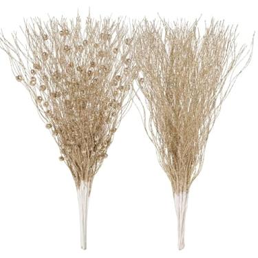 Imagem de Sherika 16 peças de hastes artificiais com purpurina, enfeites de árvore de Natal, palitos brilhantes, galhos brilhantes, ramos para decorações de árvore de Natal 2025, casamento, festa, vaso (43 cm