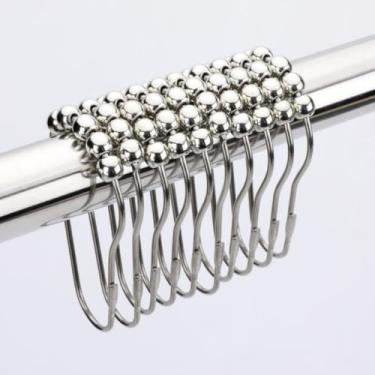 Imagem de 12 ganchos de cortina de chuveiro, ganchos decorativos de aço inoxidável à prova de ferrugem para varões de chuveiro de banheiro, gancho de cortina de chuveiro de metal liso, níquel polido