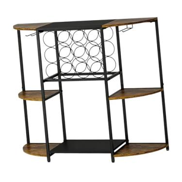 Imagem de Ｂｅｓｇａ Suporte para vinhos com armário para bar de vinhos, armário para bebidas de grande capacidade, mesa de bar de 3 níveis para escritório doméstico, sala