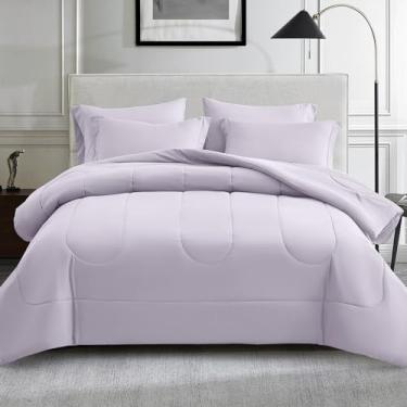 Imagem de Maple&Stone Conjunto de edredom California King, lavanda, 7 peças, roxo claro - conjunto de cama leve com edredom, lençóis, fronhas e fronhas, roxo lilás