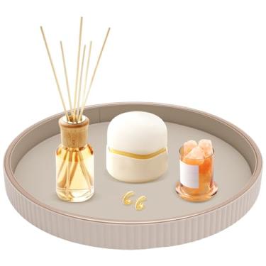 Imagem de Bandeja redonda de couro PU, bandeja redonda de 30 cm decorativa, prato de vela de mesa à prova d'água, organizador de alimentos de mesa para armazenamento de lanches, bandejas otomanas, decoração de
