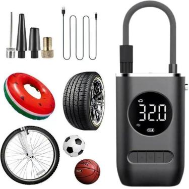 Imagem de Bomba de Ar Eletrica Digital Portatil Encher Pneu Carro Moto Bike Bola Mini Calibrador Ar-Unissex