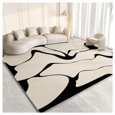 Imagem de SPXMQSS Tapetes de sala de estar, grande, macio para quarto, resistente à sujeira e ao desgaste, tapete lavável com forro antiderrapante, para quarto, sala de jantar, escritório, preto/bege