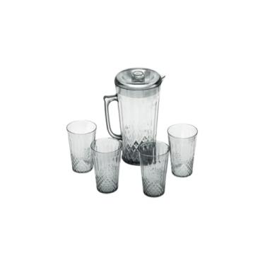Imagem de Conjunto Jarra com 4 Copos Acrílico, 2000ml e 270ml, Transparente, Design Cristal em Relevo, Tampa com Vedação