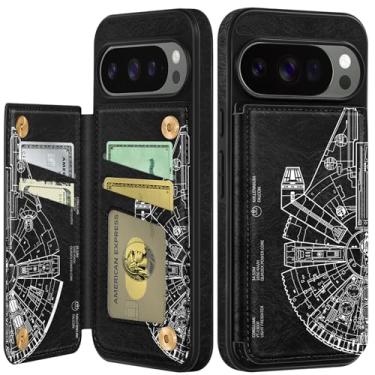Imagem de Shorogyt Capa carteira para Google Pixel 10 Pro XL com suporte para cartão - Design de espaçonave com suporte para fecho magnético traseiro flip fólio capas de telefone de couro para Pixel 10 Pro XL