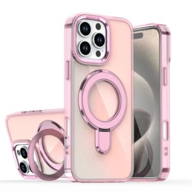 Imagem de Capa magnética giratória com efeito degradê a laser para iPhone 17, 14, 15, 16, 11, 12, 13 Pro Max, 16e e 17 Air (para iPhone 16e/Rosa)