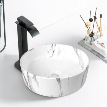 Imagem de Cuba Deend De Cerâmica Orbita Marmo Para Banheiro 38x38x13 cm