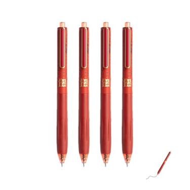 Imagem de GZBABY Caneta de gel de ponta fina, 4 peças, caneta esferográfica retrátil com aderência estendida, tinta preta, 0,5 mm, design silencioso (barril vermelho)